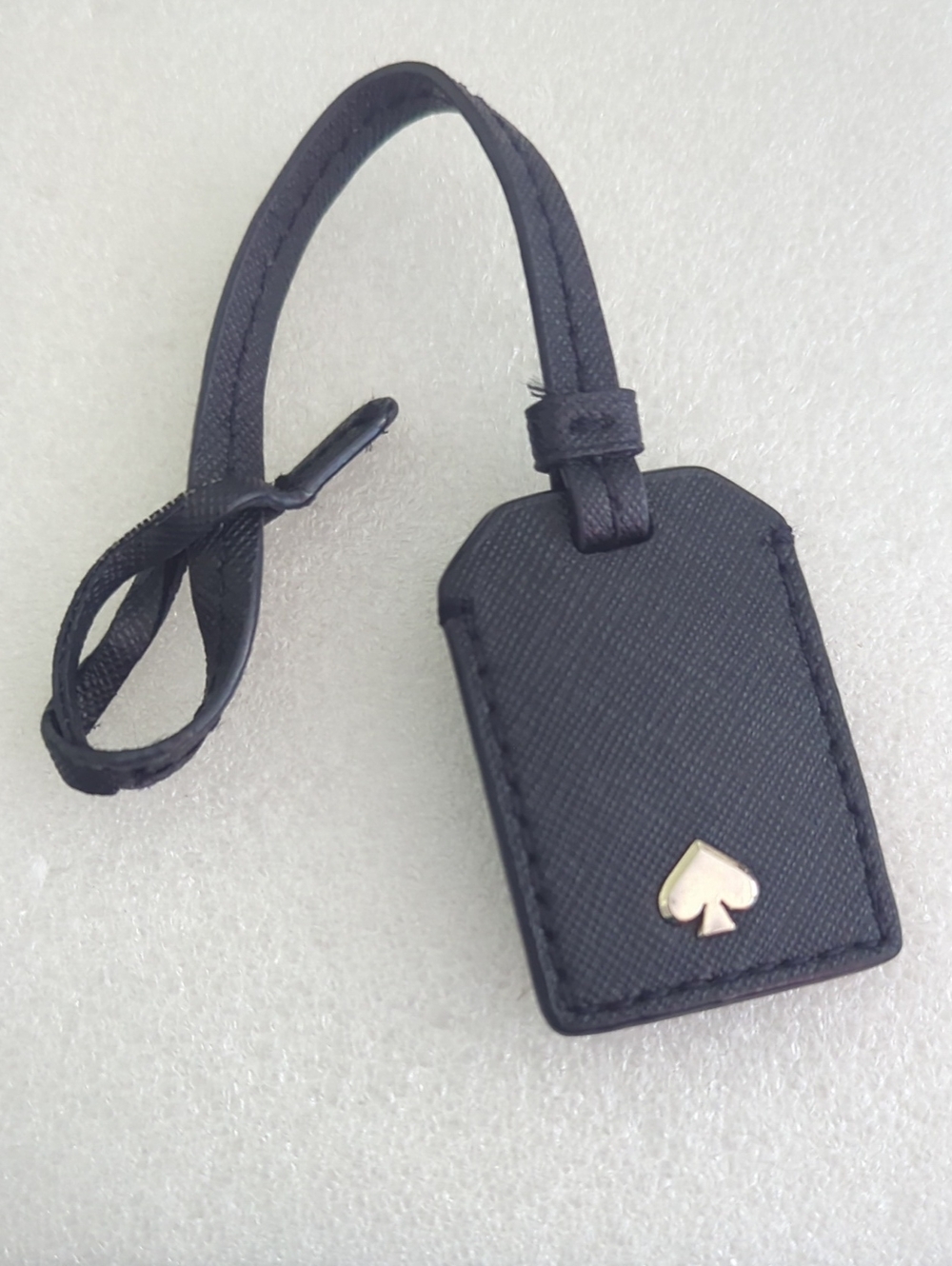 kate spade black leather luggage tag Or Handbag Charm with Silver Spade